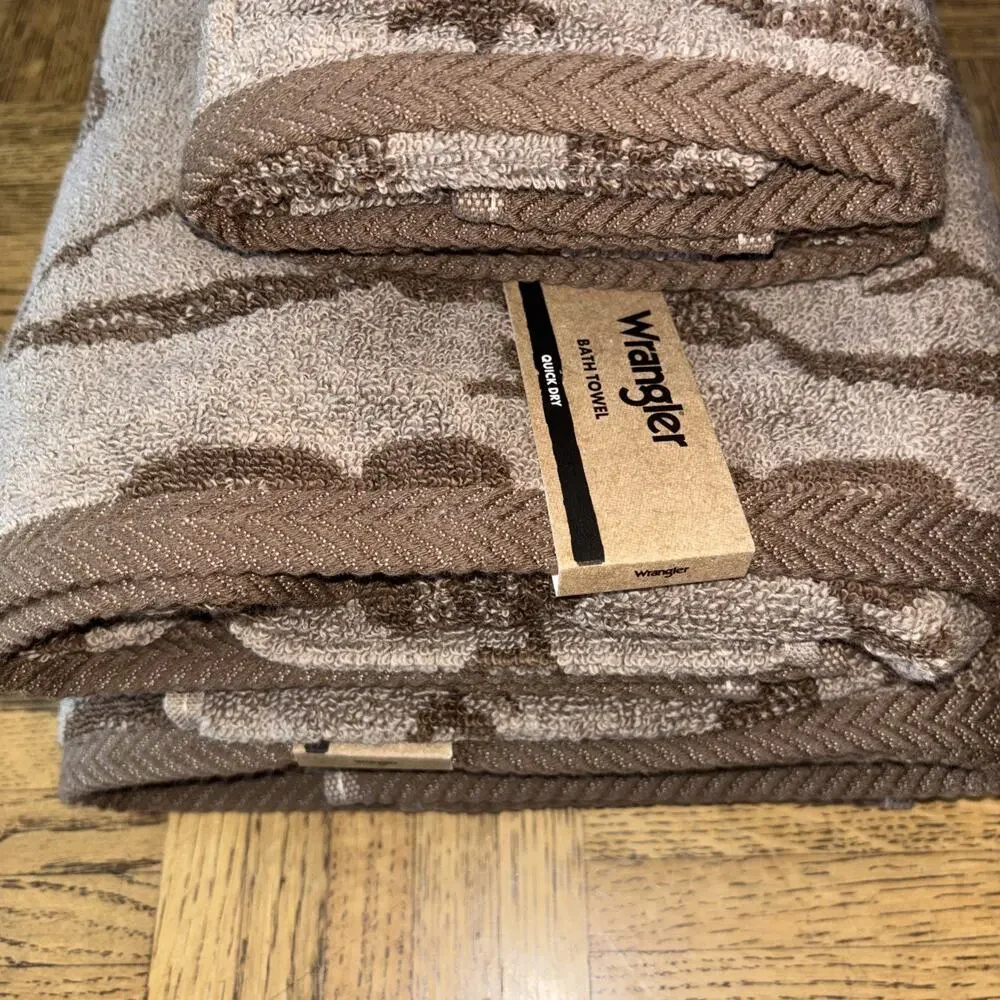 Wrangler Brown Boots Western Vintage Cowboy Cowgirl 2 Hand 2 Bath Towel Set NEW